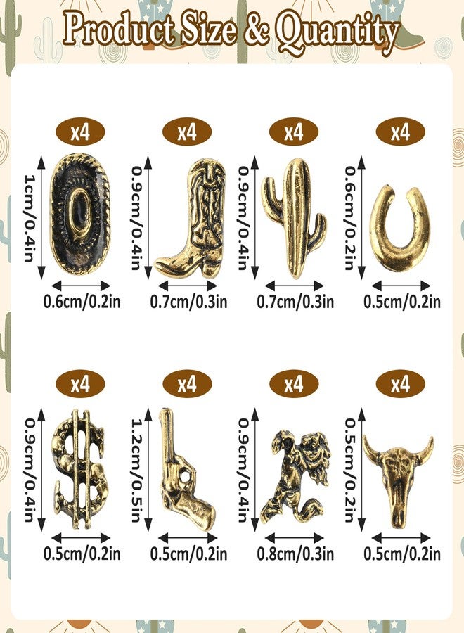 LIKEYO 32 PCS Western Nail Charms - LIKEYO Vintage Metal Alloy Cowboy Nail Charms, 3D Gold Cowgirl Western Art Decals, DIY Cowboy Bull Head Manicure Art Decoration Stickers for Women - Image 2